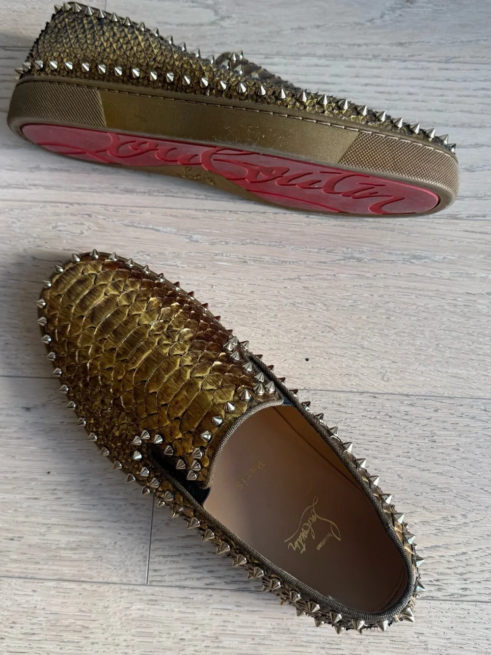 Christian Louboutin Gold Studded Loafer Slip-Ons